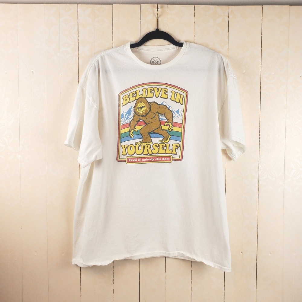 DOM Believe In Yourself Bigfoot Sasquatch Graphic Tee White 2XL
